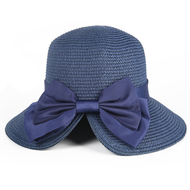 Paper braid sunshade straw hat with bow tie accessory