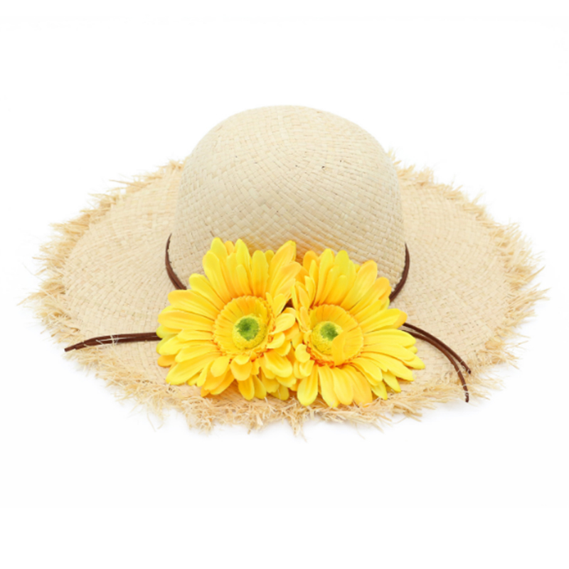 Summer sun beach raffia Hawaii hat with flowers accessory