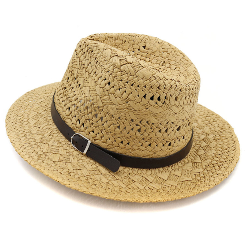 Fashion paper straw summer beach panama hat with leather band