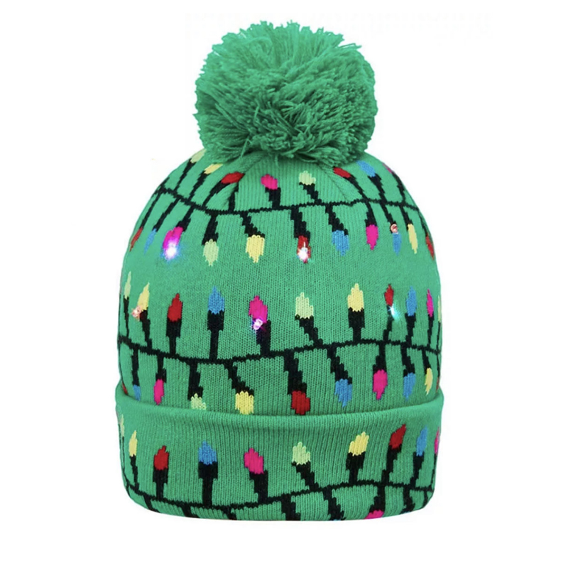 Cuffed acrylic jacquard winter bonnet with flash lights