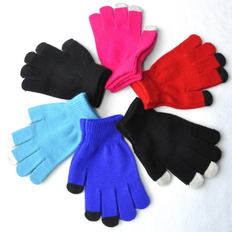 Acrylic winter knitted screen touch gloves