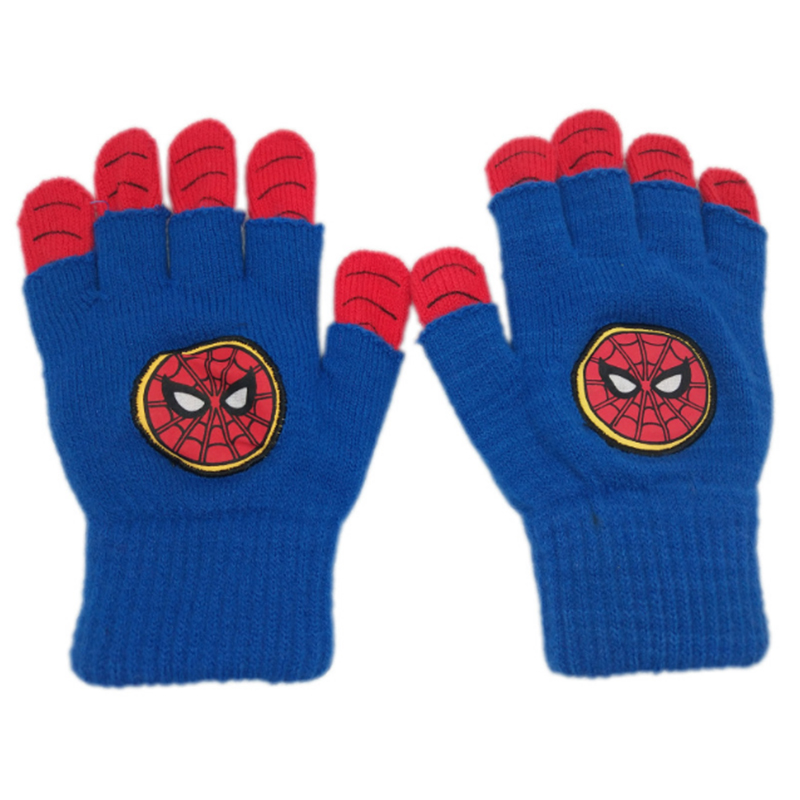 Two tone winter knitted gloves with woven label patch