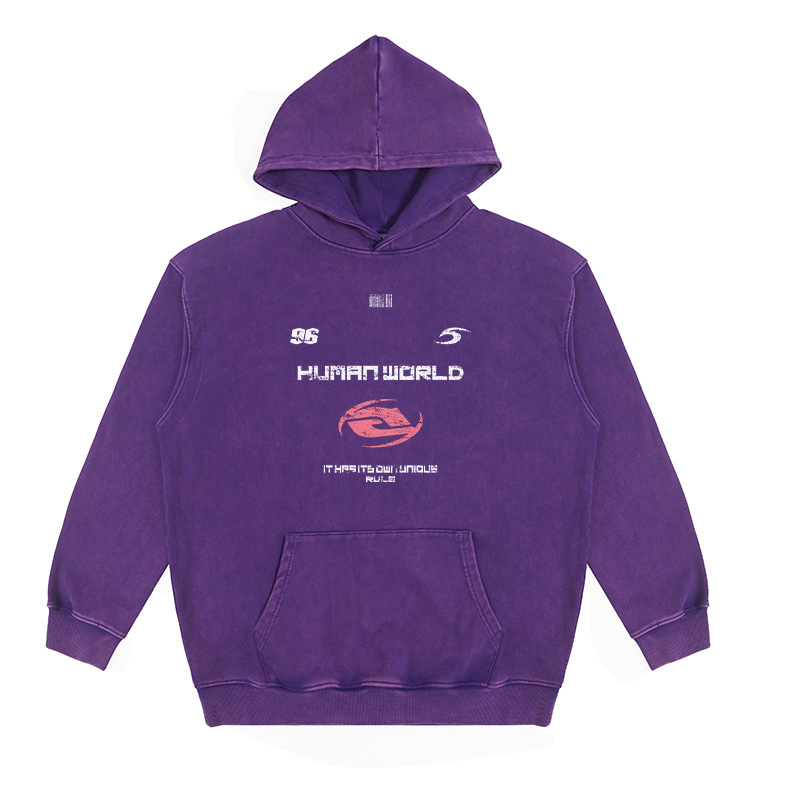 Wax-dyed distressed print hoodie